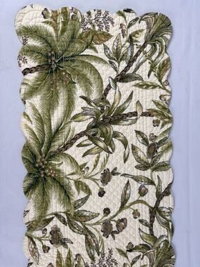 Tropical Palm Table Runner 14x53” Scallop Edge / Quilted, Reversible
